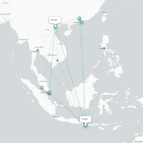 Mapa lotu bezpośredniego Denpasar – Hanoi