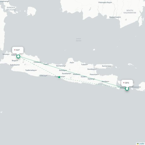 Mapa lotu bezpośredniego Denpasar – Dżakarta