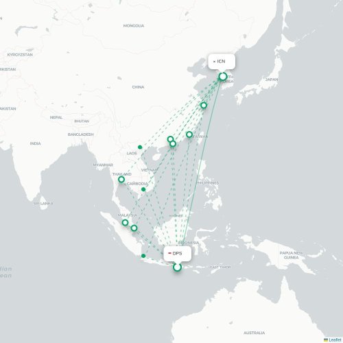 Mapa lotu bezpośredniego Denpasar – Inczhon