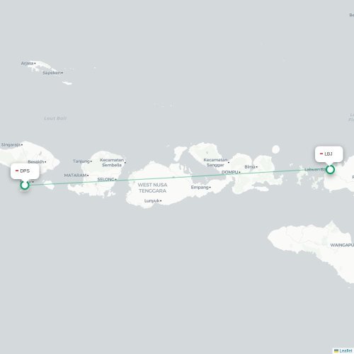 Mapa lotu bezpośredniego Denpasar – Labuan Bajo