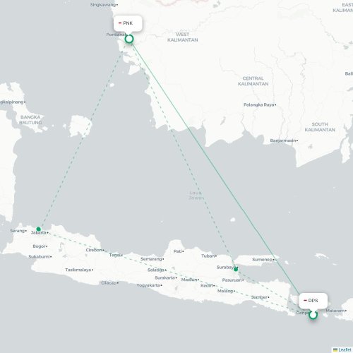Mapa lotu bezpośredniego Denpasar – Pontianak