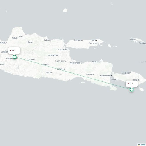 Mapa lotu bezpośredniego Denpasar – Surakarta
