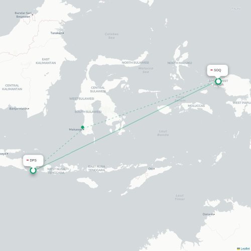 Mapa lotu bezpośredniego Denpasar – Sorong