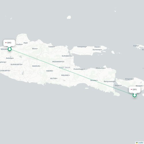 Mapa lotu bezpośredniego Denpasar – Semarang