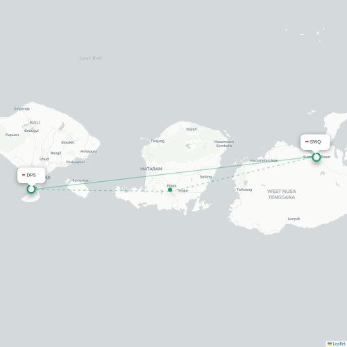 Mapa de vuelo directo Denpasar - Sumbawa