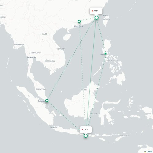 Mapa lotu bezpośredniego Denpasar – Xiamen