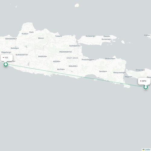 Mapa lotu bezpośredniego Denpasar – Yogyakarta