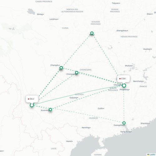 Mapa de vuelo directo Daqing - Changsha