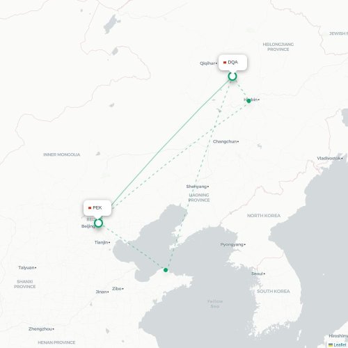 Mapa de vuelo directo Daqing - Pekín