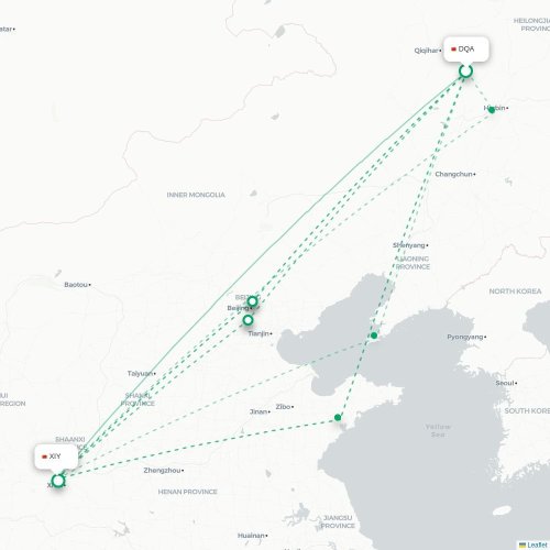 Mapa de vuelo directo Daqing - Xi'an