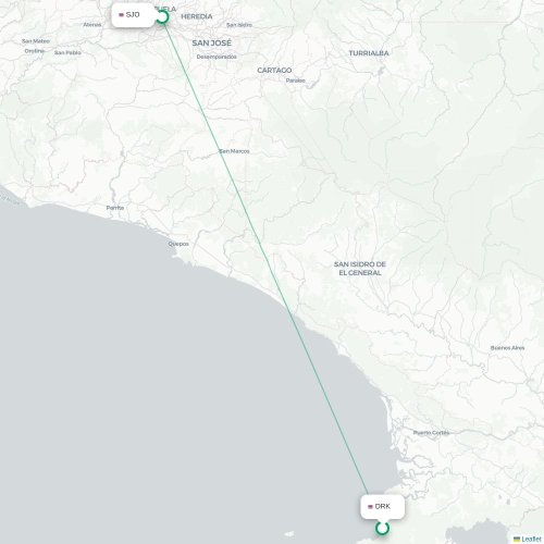 Mapa de vuelo directo El Progreso - San José