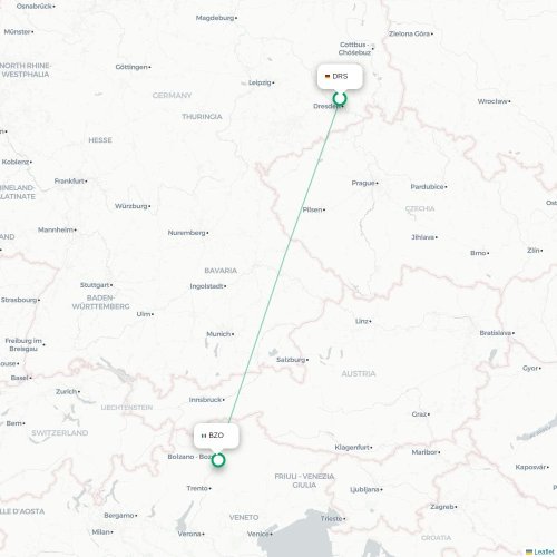 Dresden - Bozen kaart van rechtstreekse vlucht