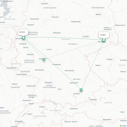 Mapa de vuelo directo Dresde - Düsseldorf