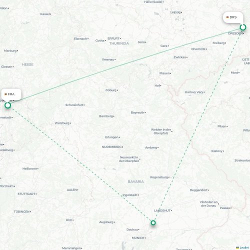 Mapa lotu bezpośredniego Drezno – Frankfurt nad Menem