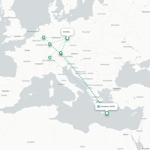 Mapa lotu bezpośredniego Drezno – Heraklion