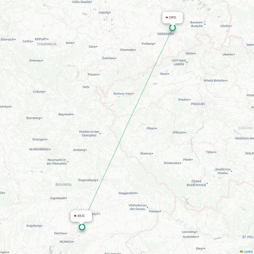 Mapa lotu bezpośredniego Drezno – Monachium