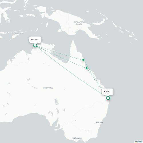 Darwin - Brisbane kort over direkte fly