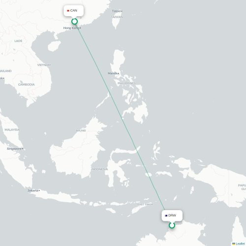 Mapa lotu bezpośredniego Darwin – Kanton