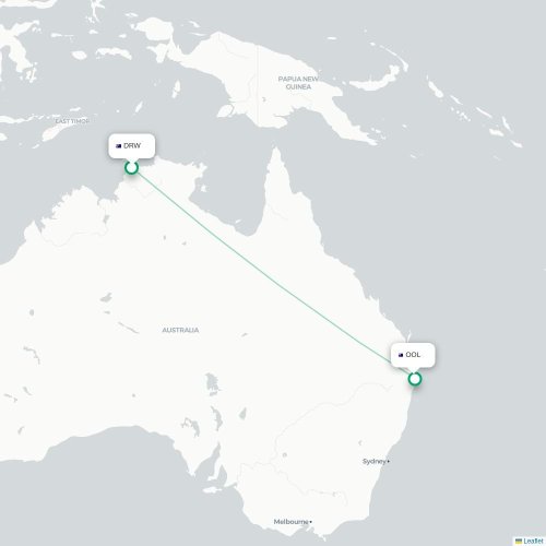 Darwin - Coolangatta kort over direkte fly