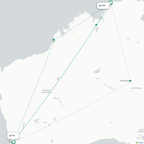 Darwin - Perth kort over direkte fly