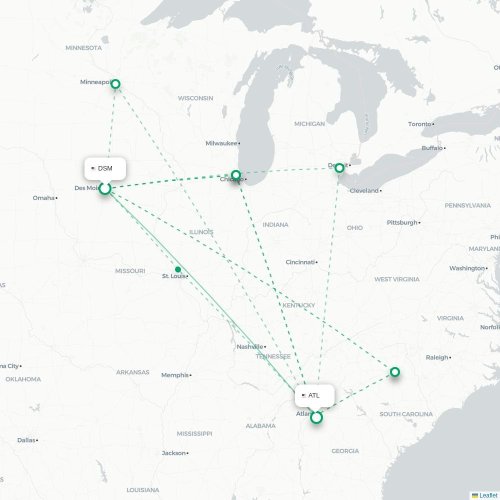 Des Moines - Atlanta kort over direkte fly