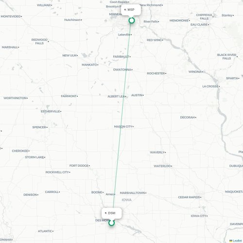 Des Moines - Minneapolis kort over direkte fly