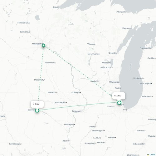 Des Moines - Chicago kort over direkte fly