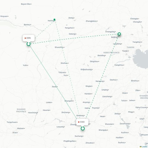 Mapa lotu bezpośredniego Ordos City – Czengczou