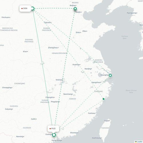 Mapa lotu bezpośredniego Ordos City – Foshan