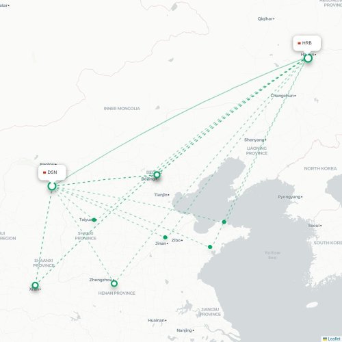 Mapa lotu bezpośredniego Ordos City – Harbin
