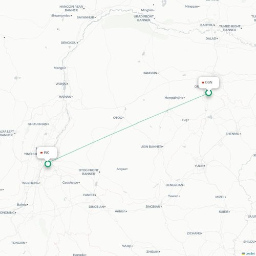 Mapa lotu bezpośredniego Ordos City – Yinchuan