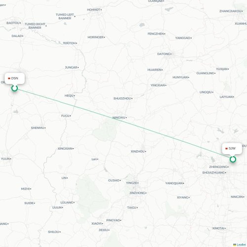 Mapa lotu bezpośredniego Ordos City – Shijiazhuang
