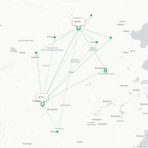 Mapa lotu bezpośredniego Ordos City – Chengdu