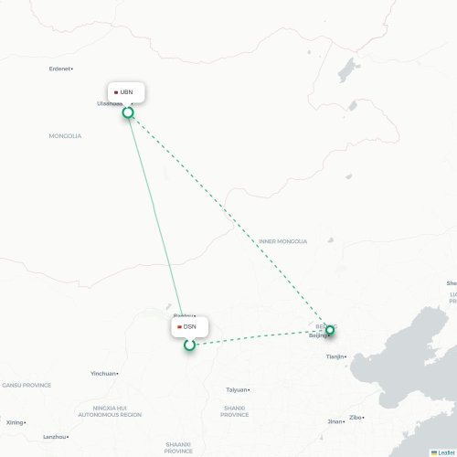 Mapa lotu bezpośredniego Ordos City – Ułan Bator