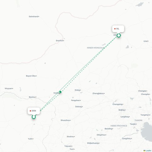 Mapa lotu bezpośredniego Ordos City – Xilinhot