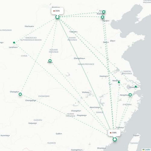 Mapa lotu bezpośredniego Ordos City – Xiamen