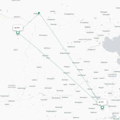 Mapa lotu bezpośredniego Ordos City – Xuzhou