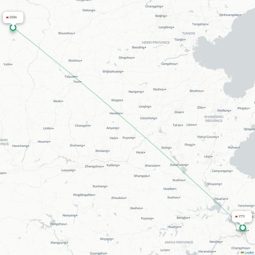 Mapa lotu bezpośredniego Ordos City – Yangzhou
