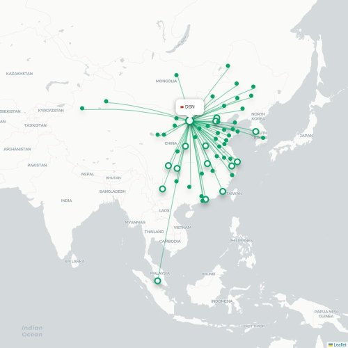 Mapa lotu bezpośredniego Ordos City – Changchun