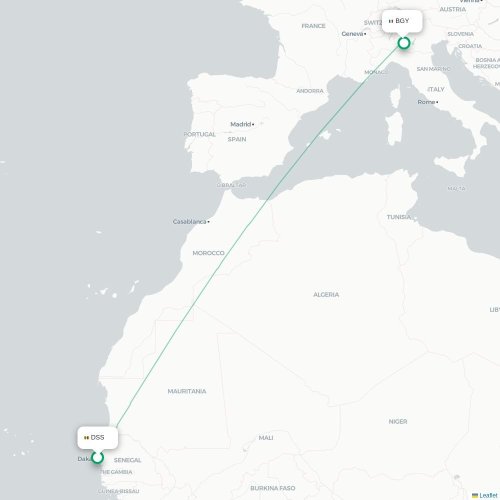 Dakar - Bergamo kaart van rechtstreekse vlucht