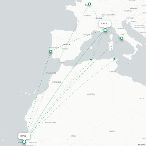 Dakar – Nizza suoran lennon kartta
