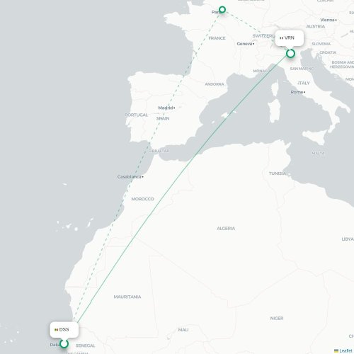 Dakar - Verona kaart van rechtstreekse vlucht