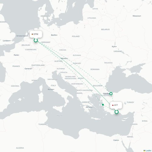 Mapa de vuelo directo Dortmund - Antalya