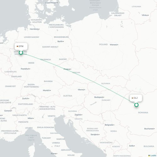 Mapa de vuelo directo Dortmund - Cluj