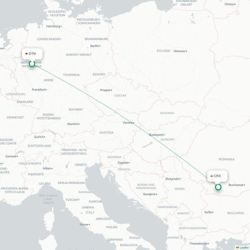 Mapa de vuelo directo Dortmund - Craiova