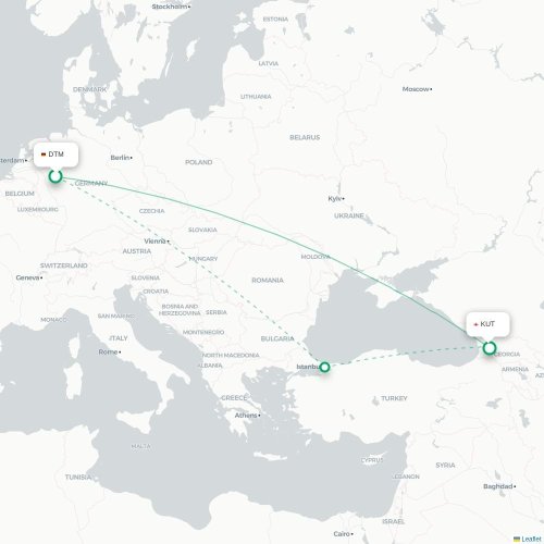 Mapa de vuelo directo Dortmund - Kutaisi