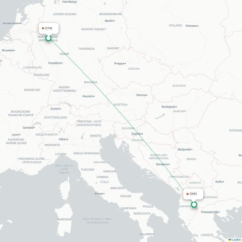 Dortmund - Ohrid karta över direktflyg