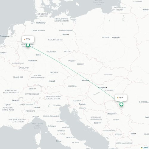 Mapa de vuelo directo Dortmund - Timisoara