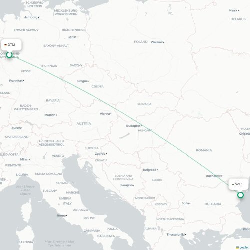Mapa lotu bezpośredniego Dortmund – Warna
