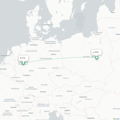 Mapa de vuelo directo Dortmund - Varsovia